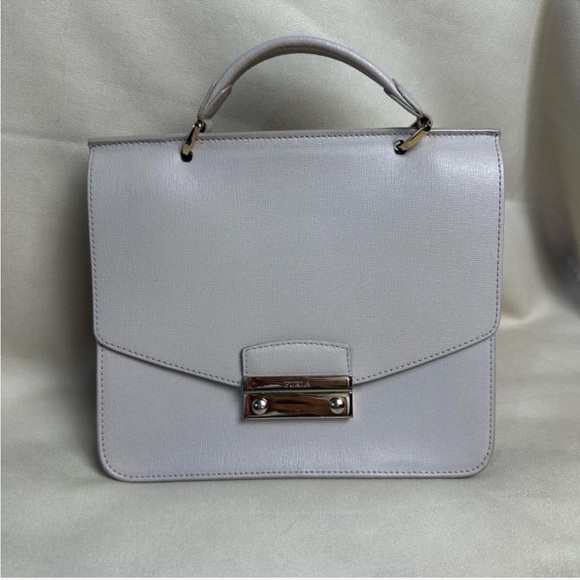 Furla Saffiano Grey Leather Julia Top Handle/Crossbody Mini Bag - Picture 1 of 8